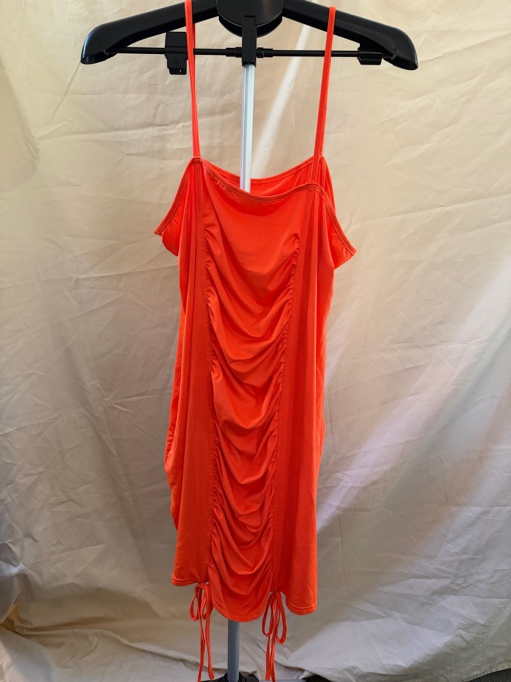 Adjustable Ruched Mini Dress in Bright Orange